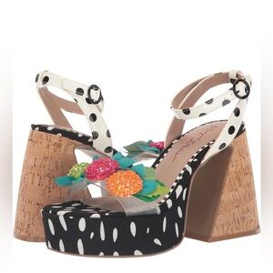Betsey Johnson Sprite Dot Print Platform Cork Block Heel Sandals new with box